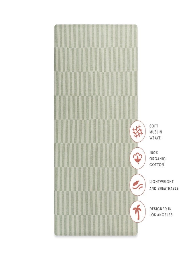 Babyletto 100% Organic Cotton Crib Sheet, GOTS-Certified, Fitted 360°, Ultra-Soft and Breathable Muslin - Moss Green Offset Stripe - Image 3