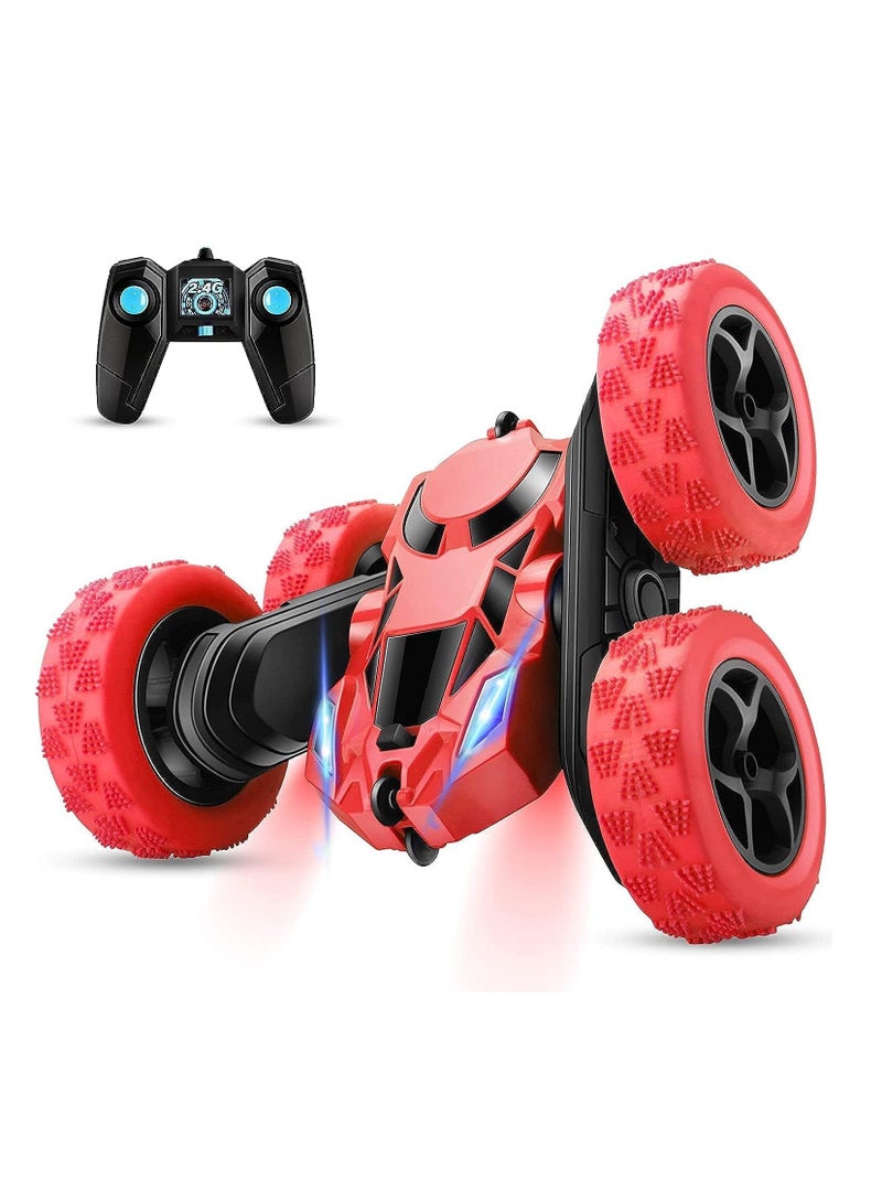 Remote Control Cars,Stunt Cars Wheel Lights Rc Car,Christmas Birthday Gift Boy Girls Age 6+ Years (Red) - Image 1