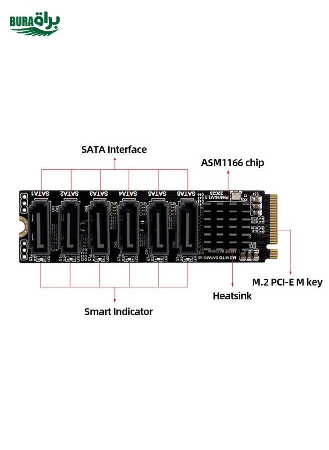 BURAQ M2 M-EKY PCIE3.0 To SATA6G Transfer Expansion Card 6 Port Hard Disk Expansion Adapter Card(PH516)  - Image 3