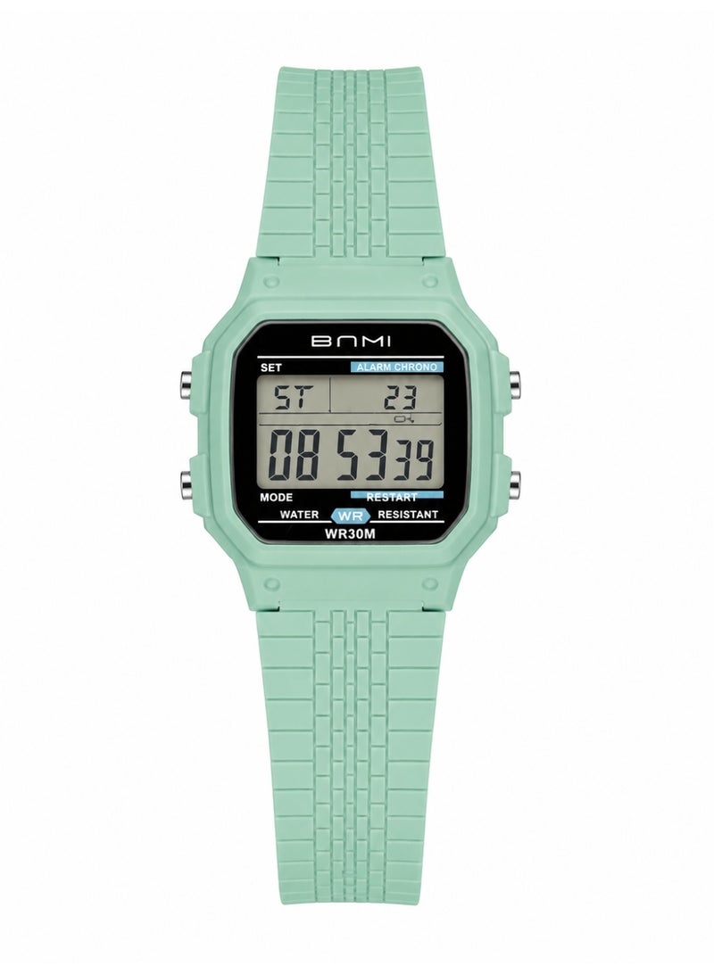 BnmI BNM Digital Sports Watch – Mint Green Resin Strap, WR30M - Image 1