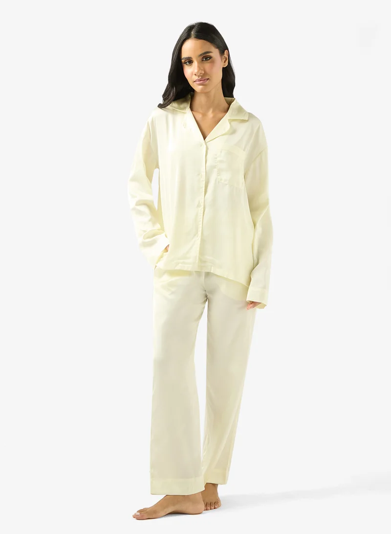 Ginger Satin Relaxed Fit Shirt & Pyjama Set