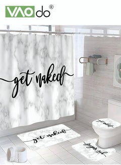 VAOdo 4PCS Printed Shower Curtain Set Polyester Material Marble Pattern Thickened Shower Curtain Set Includes Floor Mat Toilet Seat Cover Anti-skid Pad and Shower Curtain at The Bottom of Toilet RingHigh-de  - Image 1
