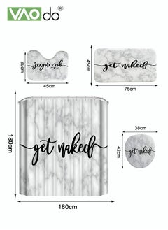 VAOdo 4PCS Printed Shower Curtain Set Polyester Material Marble Pattern Thickened Shower Curtain Set Includes Floor Mat Toilet Seat Cover Anti-skid Pad and Shower Curtain at The Bottom of Toilet RingHigh-de  - Image 3