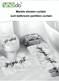 VAOdo 4PCS Printed Shower Curtain Set Polyester Material Marble Pattern Thickened Shower Curtain Set Includes Floor Mat Toilet Seat Cover Anti-skid Pad and Shower Curtain at The Bottom of Toilet RingHigh-de  - Image 2