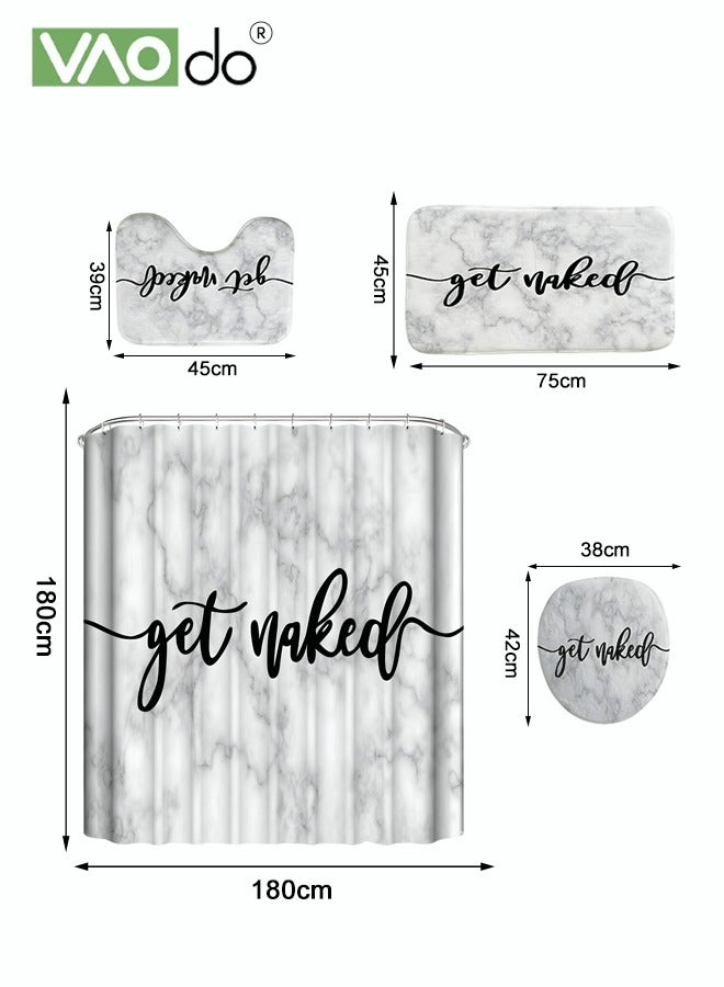 VAOdo 4PCS Printed Shower Curtain Set Polyester Material Marble Pattern Thickened Shower Curtain Set Includes Floor Mat Toilet Seat Cover Anti-skid Pad and Shower Curtain at The Bottom of Toilet RingHigh-de - Image 3