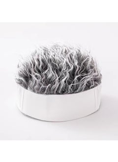 simulation wig hat handsome hip-hop short hair hat retro spoof beanie hat melon skin rogue landlord hat wholesaleWhite hat gray hair White hat gray hair