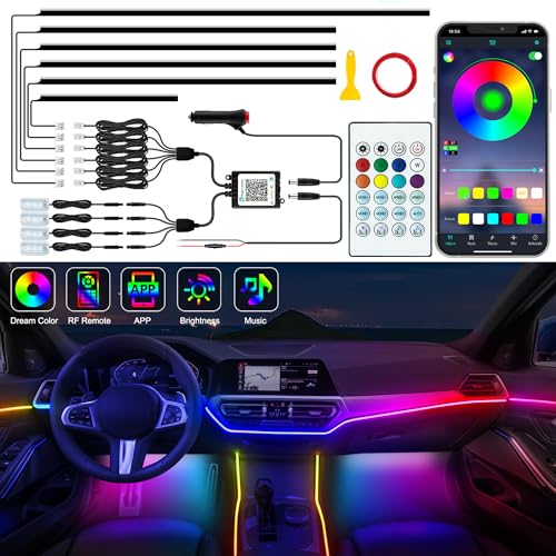 Jushope Interior Car LED Strip Lights, Acrylic LED Lights for Car with Dynamic Dreamcolor Chasing, Ambient Lighting Kits Music Sync Wireless APP and RF Remote Control (10 in 1) - Image 1