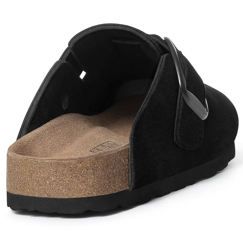 KIDMI Genuine Suede Clogs for Women Memory Foam Cork Footbed Potato Shoes Slip On Leather Mules with Big Buckle, Black Size 8.5-9 (40) - Image 5