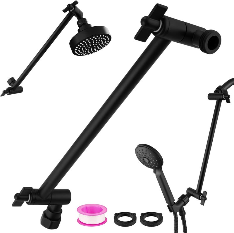 Enoughmen Rain Shower Head Extension 12 Inch Adjustable Rain Shower Head Extension Arm Stainless Steel Shower Head Holder G1/2 Universal Connector Compatible (Matte Black) - Image 1