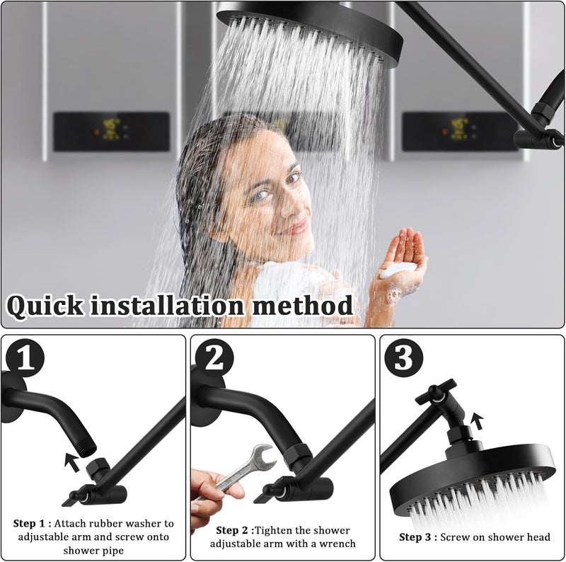 Enoughmen Rain Shower Head Extension 12 Inch Adjustable Rain Shower Head Extension Arm Stainless Steel Shower Head Holder G1/2 Universal Connector Compatible (Matte Black) - Image 4