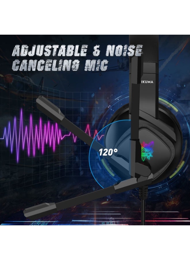 ONIKUMA GAMING ONIKUMA K19 3.5mm Wired Gaming Headset Over-Ear Headphones with Noise Canceling Mic and RGB LED Lights - Image 4