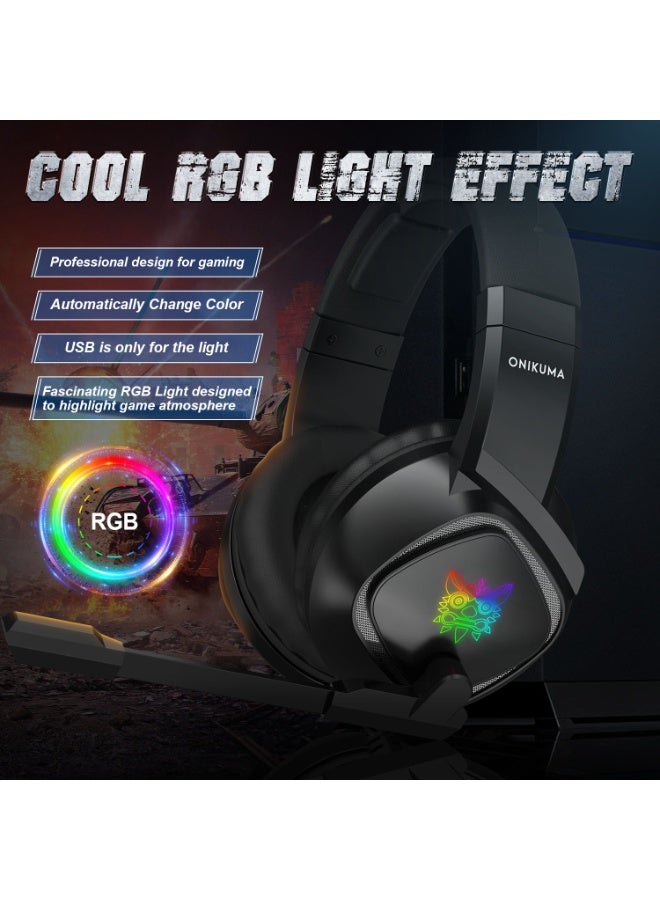 ONIKUMA GAMING ONIKUMA K19 3.5mm Wired Gaming Headset Over-Ear Headphones with Noise Canceling Mic and RGB LED Lights - Image 2