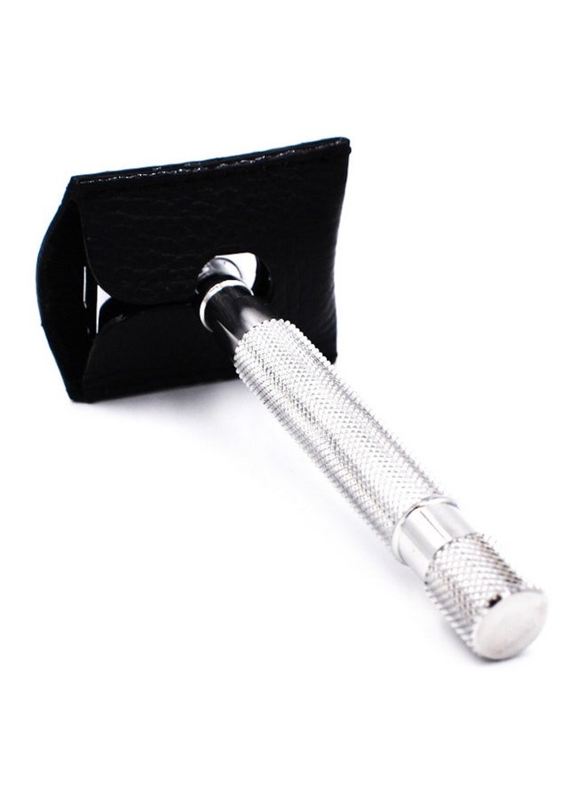 باركر سيفتي رازور - غطاء حماية/غطاء سفر لشفرة الحلاقة ذات الحافة المزدوجة من الجلد الطبيعي من Parker'S - يناسب جميع ماكينات الحلاقة الآمنة القياسية - اللون: أسود - Image 1