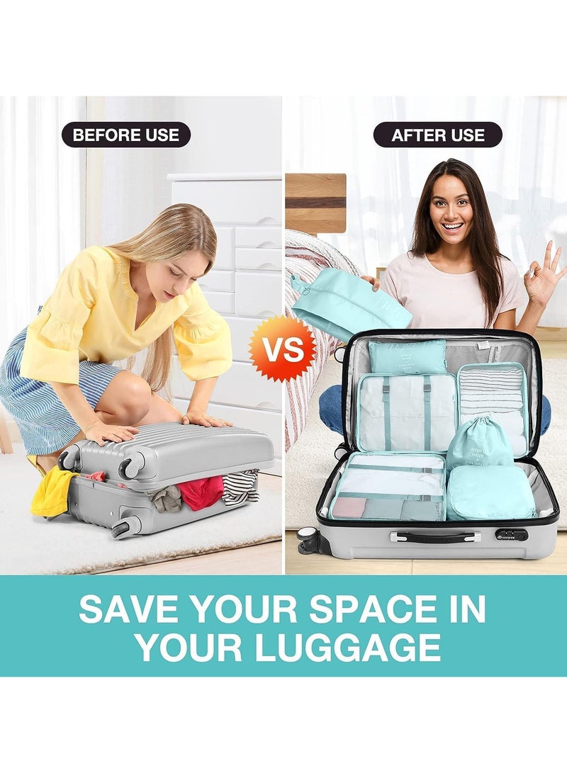 AUTOYSUR مجموعة مكعبات التعبئة 11 قطعة من منظمات الأمتعة للسفر منظمات التعبئة مع حقيبة الغسيل، حقيبة تخزين الأحذية المضغوطة، حقيبة المكياج، حقيبة الملابس الداخلية، للرجال والنساء (أزرق) - Image 4