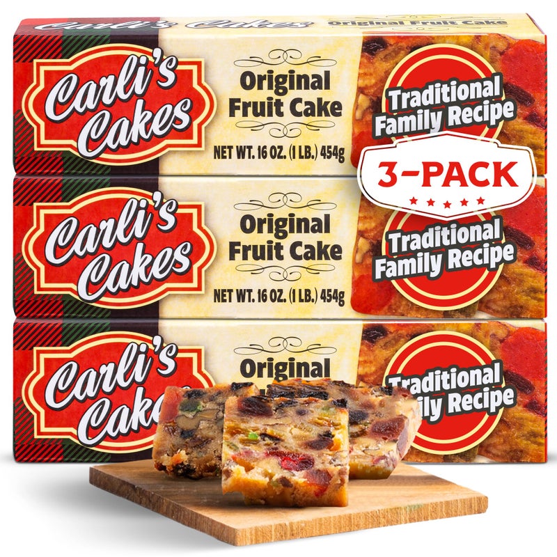 Fruitcake - Made From The Finest Fruits and Nuts - Individually Wrapped For Freshness - 3-1lb Fruit Cake - By Carli's Cakes - Image 1