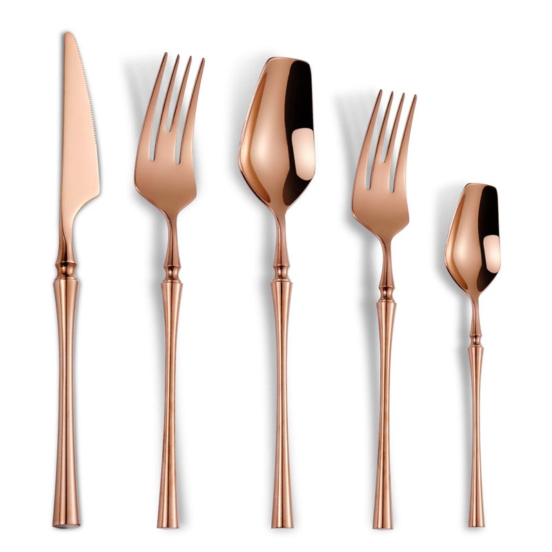 Lemeya 20Piece Rose Gold Silverware Set for 4Modern 1810 Stainless Steel Flatware SetUnique Rustic Cutlery Utensils SetSpoon and Fork Set for Home RestaurantMirror PolishedDishwasher Safe