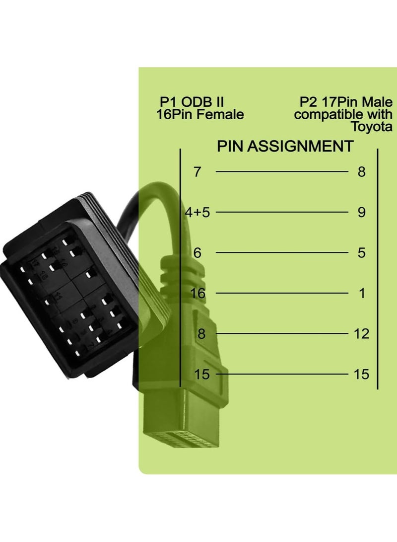 17 Pin to 16 Pin Obd ObdII Adapter Cable Compatible for Toyota Camry Corolla Highlander Prius Diagnostic Adapter Cable - Image 4