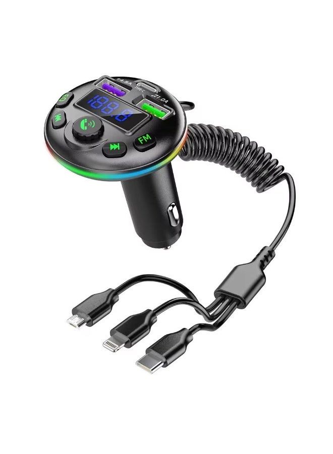أوالي, جهاز إرسال FM للسيارة من OALE وشاحن USB/Type-C مزود بتقنية البلوتوث وأضواء LED ملونة - Image 1