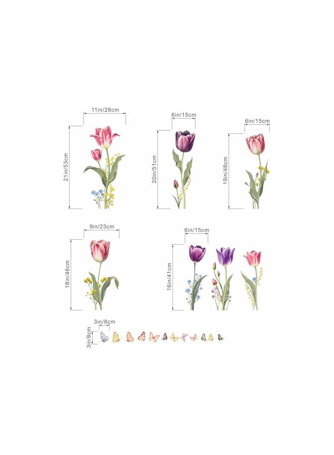 S-TOP Flower Wall Stickers for Girls Room: Peel and Stick Pink Wildflower Tulip Floral Wall Decals - Baby Nursery Girl Bedroom Living Room Home Art Wall Decor - Image 2