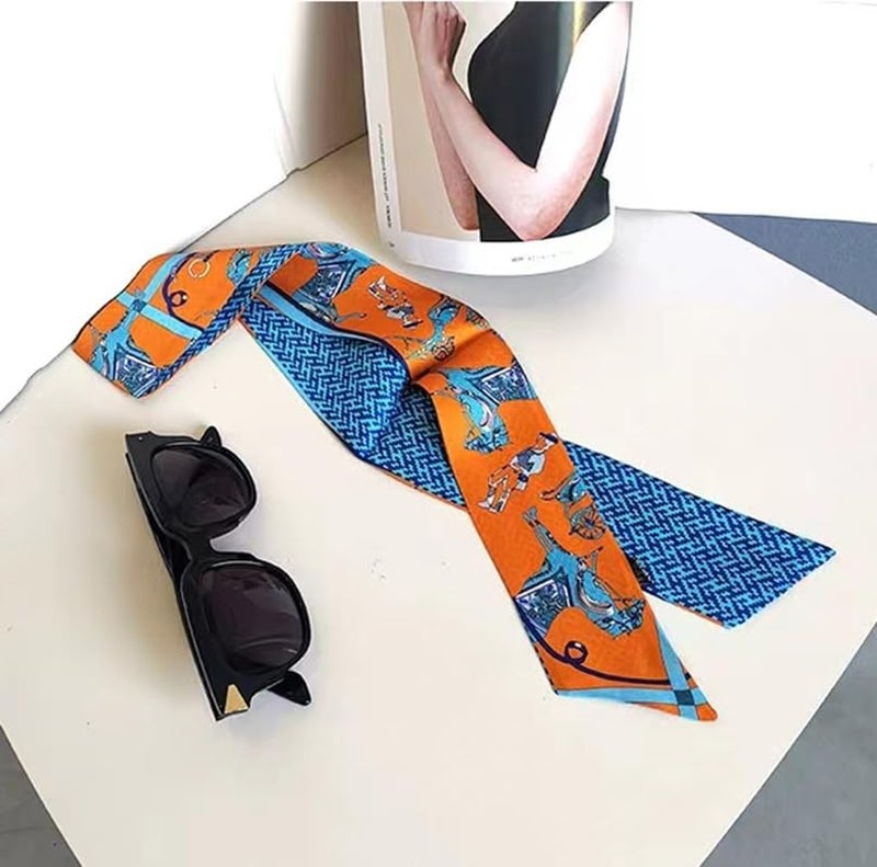 COtheSumay 100% Mulberry Silk Scarf for Handbags,Bags, and Purses,2 Pcs 2"x35" Hair Ribbon Skinny Neck Scarves for Women - Image 2