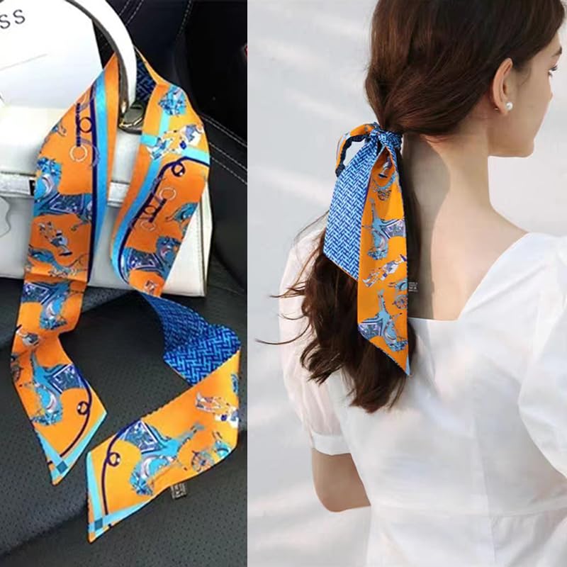 COtheSumay 100% Mulberry Silk Scarf for Handbags,Bags, and Purses,2 Pcs 2"x35" Hair Ribbon Skinny Neck Scarves for Women - Image 4