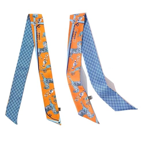 COtheSumay 100% Mulberry Silk Scarf for Handbags,Bags, and Purses,2 Pcs 2"x35" Hair Ribbon Skinny Neck Scarves for Women - Image 1