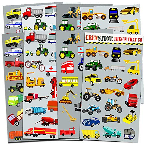 Crenstone Cars and Trucks Stickers Party Supplies Pack Toddler - Over 160 Stickers for Toddler Boys and Girls (Cars, Fire Trucks, Construction, Buses & More!) - Image 1