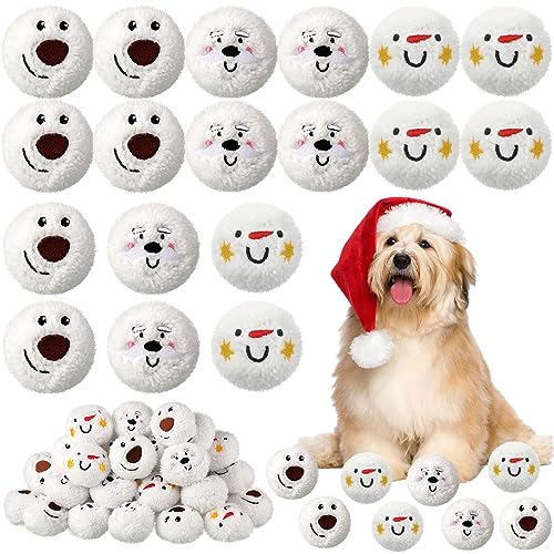 Syhood 60 Pcs Christmas Snowball Dog Toys Christmas Snowman Snowball Fight Plush Toys for Xmas Indoor Outdoor Santa Elk for Small Middle Pet Chew Pets Gifts - Image 1