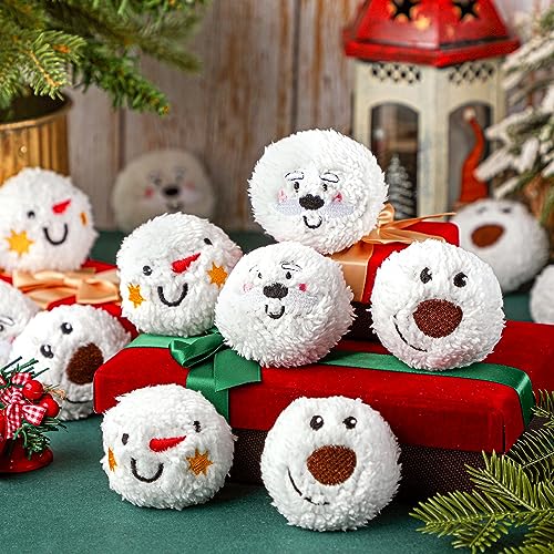 Syhood 60 Pcs Christmas Snowball Dog Toys Christmas Snowman Snowball Fight Plush Toys for Xmas Indoor Outdoor Santa Elk for Small Middle Pet Chew Pets Gifts - Image 3