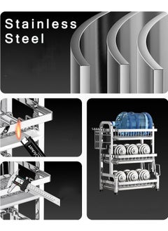 CityRiya-Long Dish Drying Rack,  Stainless Steel Dish Rack for Kitchen Counter, 3 Tier Kitchen Dish Drying Rack with Utensil Holder, 43*23.5*59.8cm Kitchen Organizers and Storage Rack, Large Capacity Dish Drainer  - Image 5