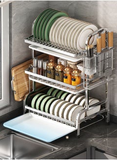 CityRiya-Long Dish Drying Rack,  Stainless Steel Dish Rack for Kitchen Counter, 3 Tier Kitchen Dish Drying Rack with Utensil Holder, 43*23.5*59.8cm Kitchen Organizers and Storage Rack, Large Capacity Dish Drainer  - Image 4