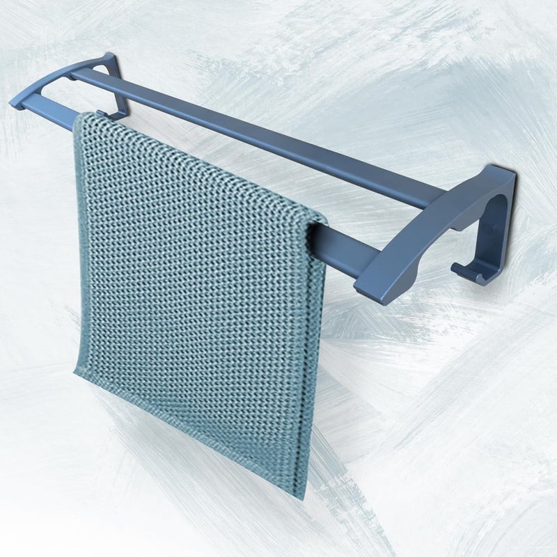 iBELL 59 cm (23-Inch) Wall-Mounted Double Towel Rod with Hooks | Stainless Steel Bathroom Towel Holder | Dark Grey Chrome Finish - Image 2