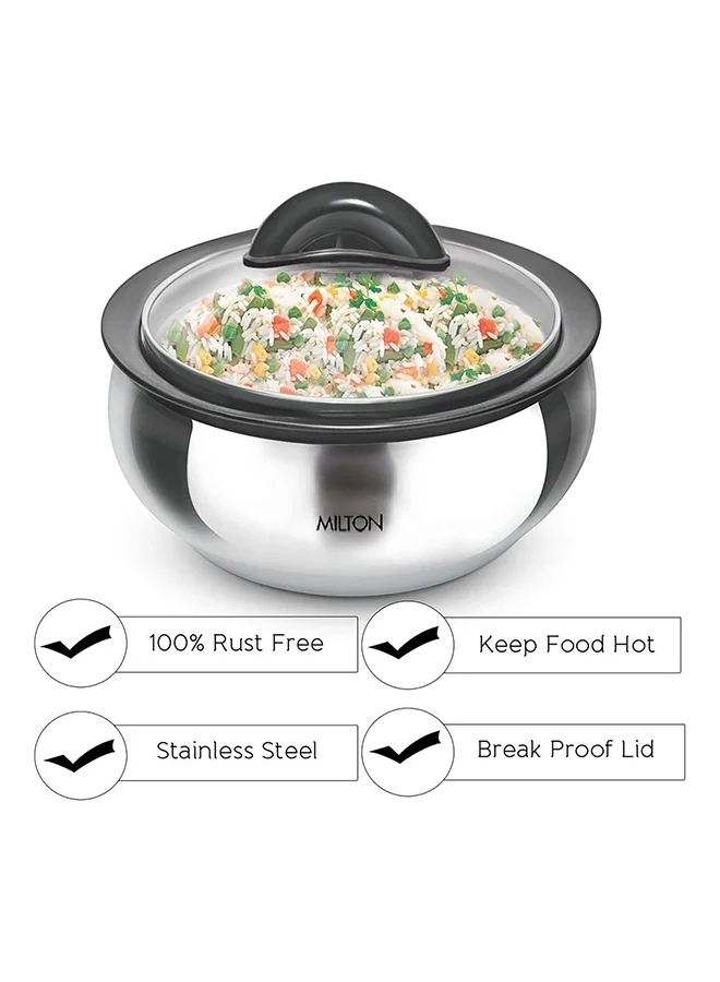 Milton 3-Piece Casserole Set (610ml, 1.33L, 1.78L) Double-Walled Insulated Stainless Steel Hotpot, Keeps Food Hot/Cold for Hours, Perfect for Serving Chapati, Roti, Biryani and More - Clarion - Silver Silver