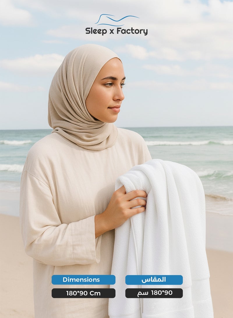 سليب × فاكتوري منشفة استحمام كبيرة بيضاء – قطن ١٠٠٪، ناعمة وعالية الامتصاص – ٩٠×١٨٠ سم - Image 4