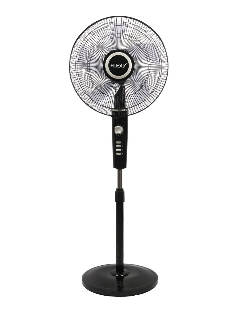 فليكسي 16 بوصة الفولاذ المقاوم للصدأ حامل مروحة | الركيزة الطابق مروحة التبريد للاستخدام المنزلي والخارجي | 5 ورقة 3 سرعة قوية برج كهربائي مروحة - Image 1