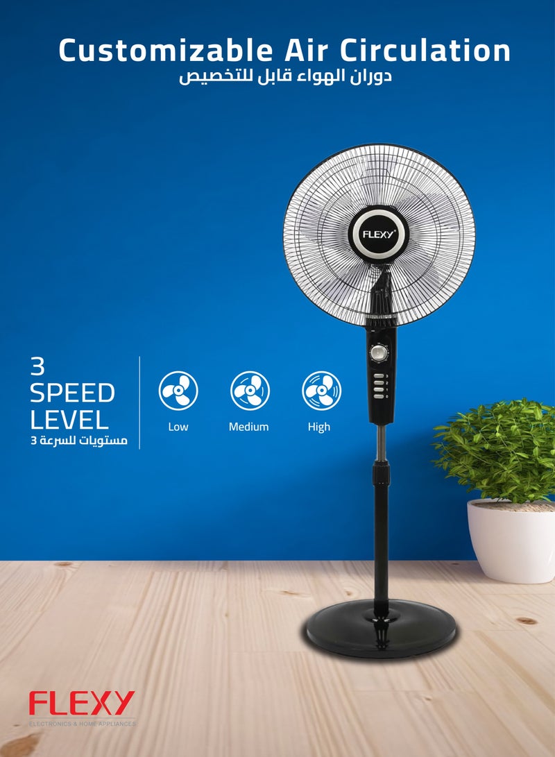 فليكسي 16 بوصة الفولاذ المقاوم للصدأ حامل مروحة | الركيزة الطابق مروحة التبريد للاستخدام المنزلي والخارجي | 5 ورقة 3 سرعة قوية برج كهربائي مروحة - Image 3