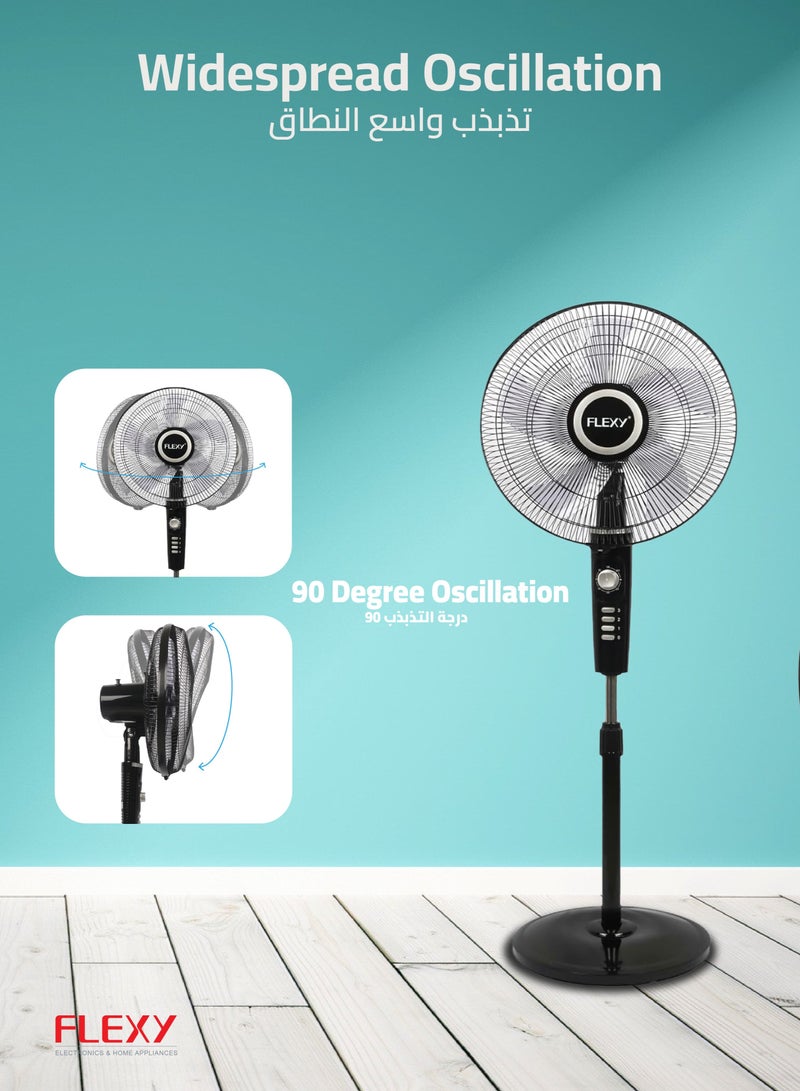 فليكسي 16 بوصة الفولاذ المقاوم للصدأ حامل مروحة | الركيزة الطابق مروحة التبريد للاستخدام المنزلي والخارجي | 5 ورقة 3 سرعة قوية برج كهربائي مروحة - Image 4
