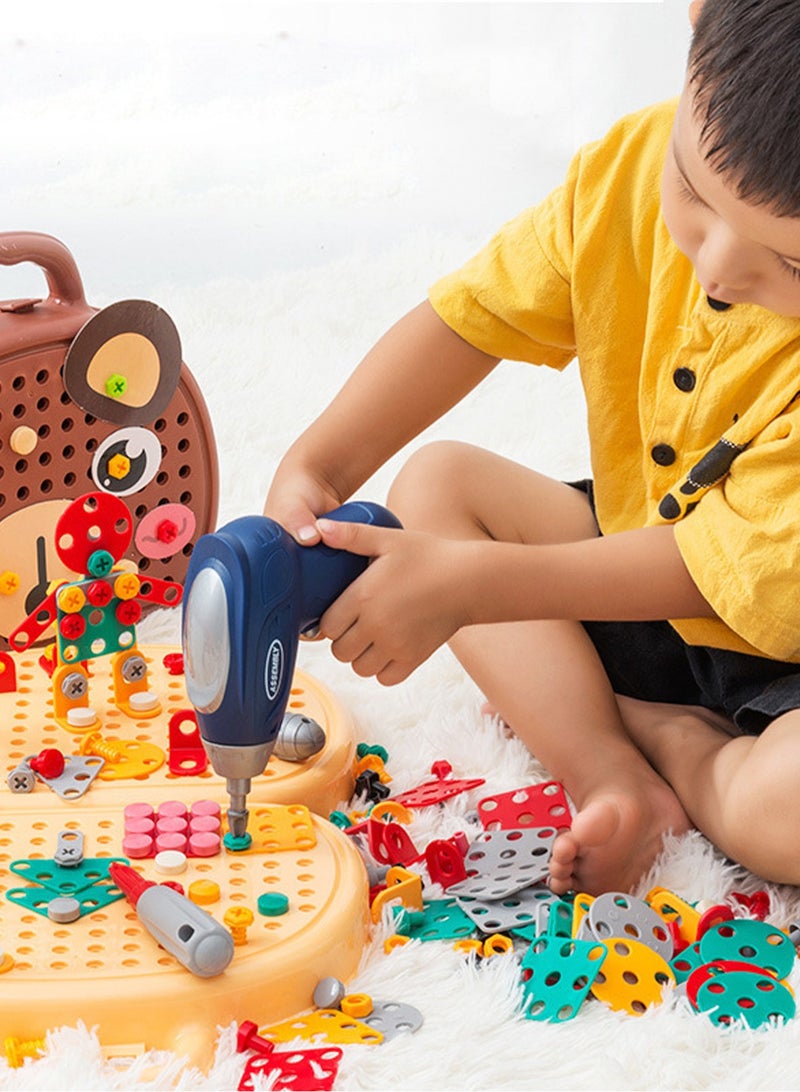 إسكدنيا ألعاب صندوق أدوات على شكل دب - مجموعة حفر إبداعية مكونة من 203 قطع مع أدوات مفك، ألعاب مثقاب كهربائي، ومثبتات ملونة - مجموعة بناء STEM متقدمة - Image 2