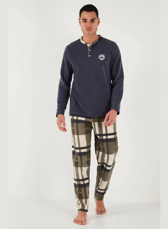 Buratti  Buratti Plaid Regular Fit Buttoned Crew Neck Winter Fleece Pajama Set Men's PAJAMAS SET 60961008 for Men | Best Price UAE