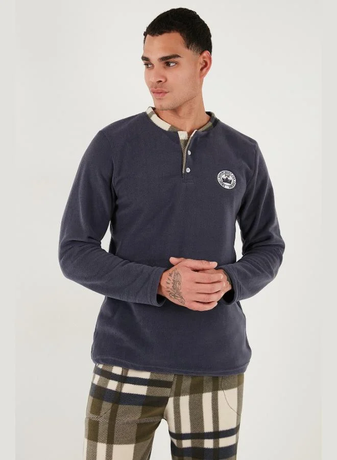 Buratti  Buratti Plaid Regular Fit Buttoned Crew Neck Winter Fleece Pajama Set Men's PAJAMAS SET 60961008 for Men | Best Price UAE