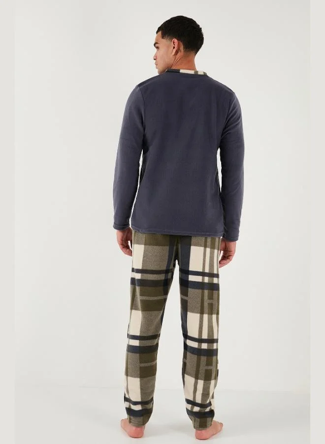 Buratti  Buratti Plaid Regular Fit Buttoned Crew Neck Winter Fleece Pajama Set Men's PAJAMAS SET 60961008 for Men | Best Price UAE