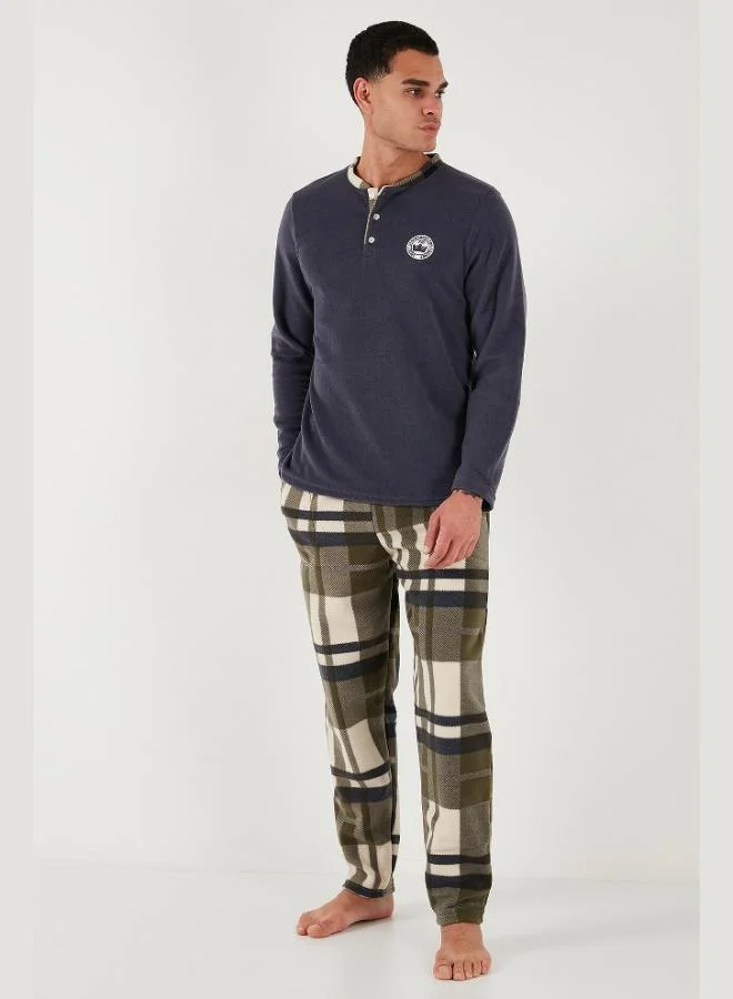 Buratti  Buratti Plaid Regular Fit Buttoned Crew Neck Winter Fleece Pajama Set Men's PAJAMAS SET 60961008 for Men | Best Price UAE