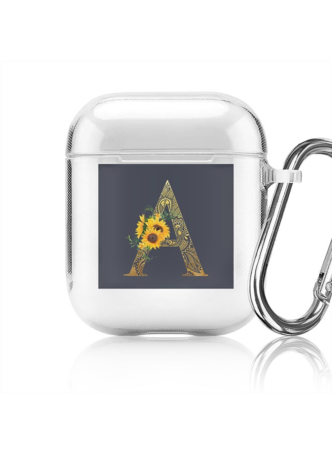 Stylizedd Classic Clear printed Case for Apple Airpods 2 / 1 Soft TPU Gel Thin Transparent Flexible Cover - Custom Monogram Initial Letter Mandala Floral Pattern Alphabet - A (Grey ) - Image 1