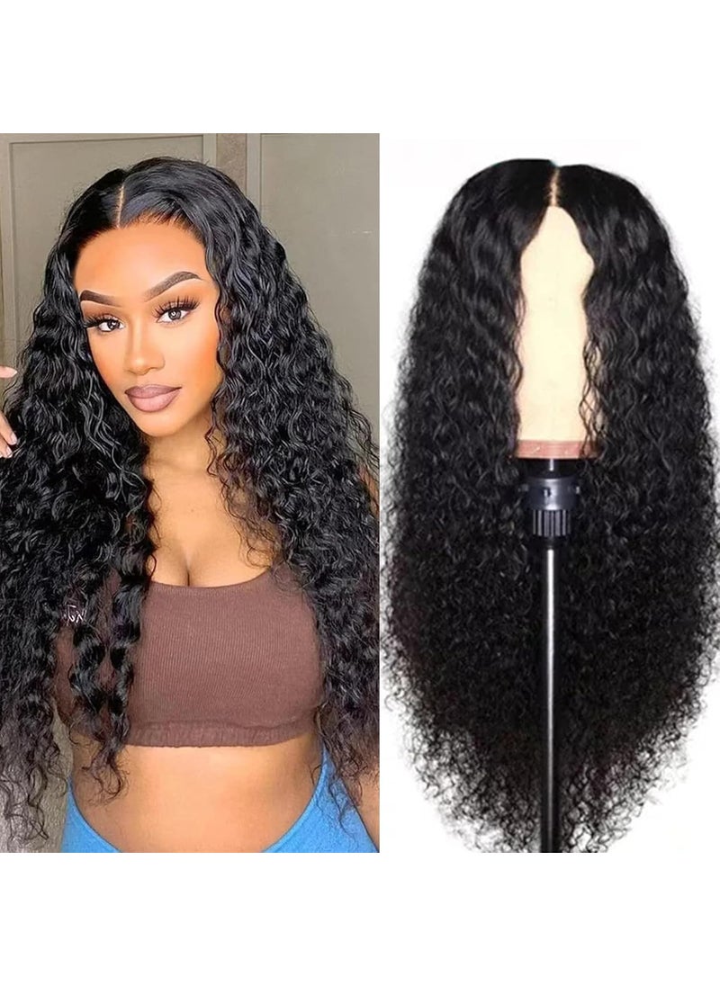 BASEMMAHER Deep Wave Lace Front Wigs Synthetic Artificial Human Hair PrePlucked Hair Wigs 30 Inch Natural Black Lace Frontal Curly Wig Hair Replacement Wigs for Black Women Daily Party Use 