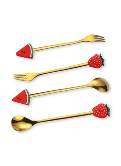 Sunhome 4-Piece Dessert Fork And Spoon Set Gold  - Image 1