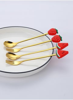 Sunhome 4-Piece Dessert Fork And Spoon Set Gold  - Image 2
