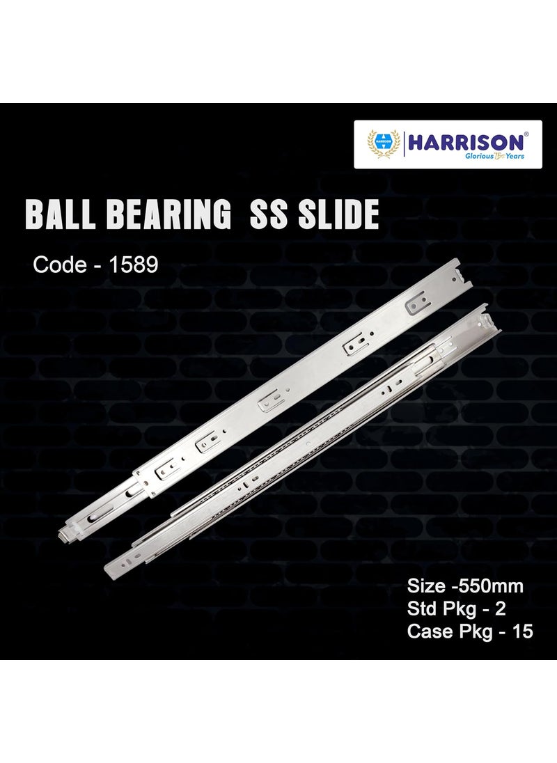 Harrison Harrison Telescopic Ball Bearing Slide 1589 Drawer Channel Stainless Steel 22 inch Soundless Modular Kitchen Drawer Slides Rust Free Load Bearing Capacity 35 kg Furniture Hardware  - Image 2