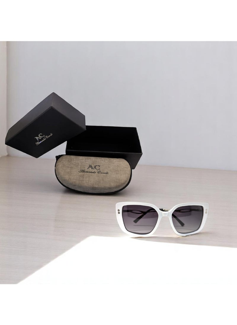 Armando Cavelli - Authentic Armando Cavelli sunglasses, crafted from carefully selected premium acetate for a luxurious look and longevity with extensive use. This model combines modernity and classic style, with a raw white acetate front and silver -plated metal temples to complete your luxury look. Comes with premium polymer lenses offer UV400 protection in a gradient grey. - Image 1
