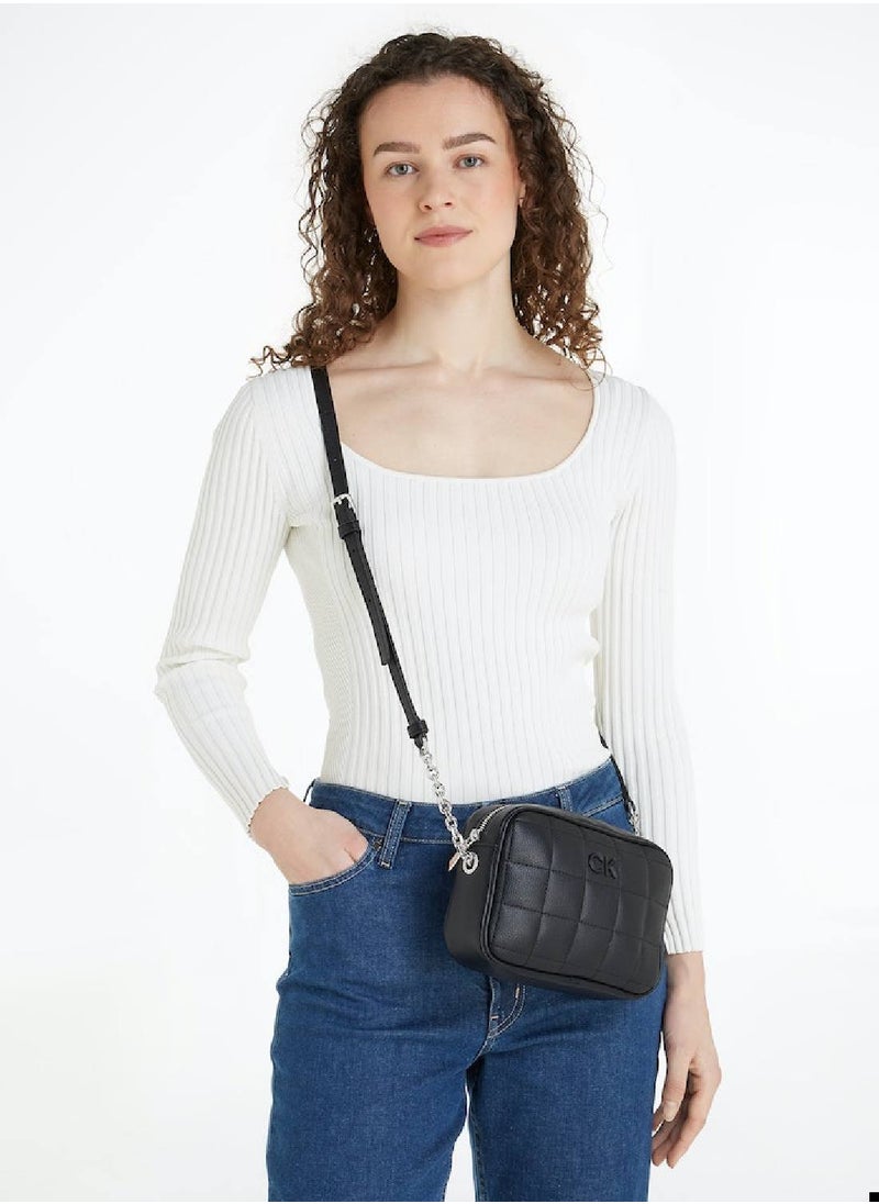 CALVIN KLEIN - Women's Quilted Crossbody Bag -  quilted faux leather exterior, Black - Image 1