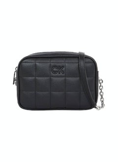 Women's Quilted Crossbody Bag -  quilted faux leather exterior, Black